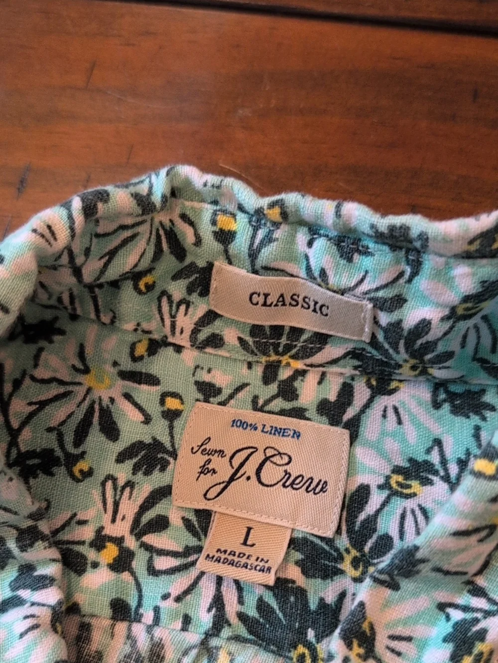 J. Crew Linen Short Sleeve Button Down Aqua Floral